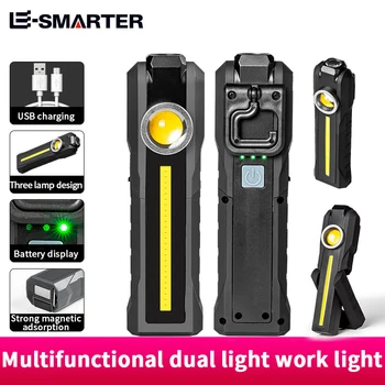 Magnetic COB Inundații Lumina de Lucru Portabil cu Lanterna LED-uri USB Reîncărcabilă 4 Moduri de Iluminare Lanterna de Urgenta Reparații Lampa Cu Cârlig