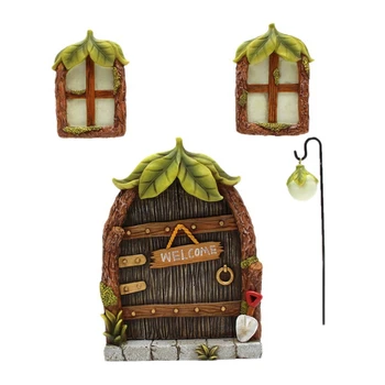 Miniatura Zână Gnome Acasă de Ferestre și Uși pentru Copaci Decorare Gradina Decoratiuni de Fereastra si Lumina se Poate aprinde în Întuneric