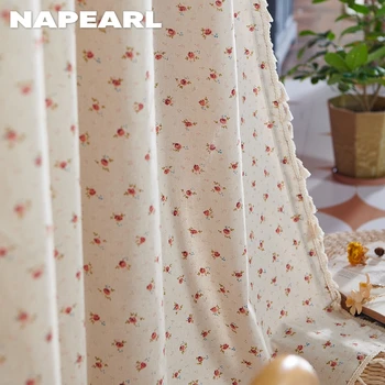 NAPEARL Lenjerie de Floare de Bumbac Imprimat Cortina Ciucure Decorativ pentru Living, Dormitor, Balcon Decor Acasă 1 BUC