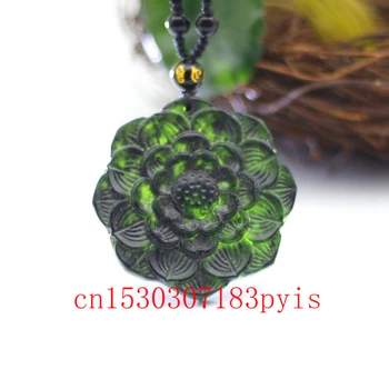 Natural Negru Verde Jad Floarea-soarelui Pandantiv Colier de Mărgele Moda Bijuterii Fine Sculptate Boutique Farmec Amuleta Cadouri pentru Femei Barbati