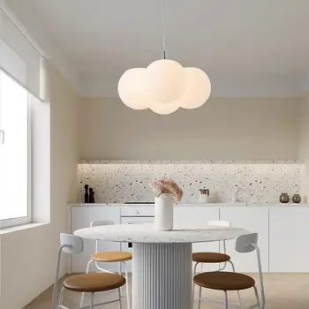 Nordic alb lăptos Lampa Minge de Sticlă Pandantiv Lumina Restaurant Plafon Candelabru Pentru Living Dining Dormitor Decor Acasă Agățat