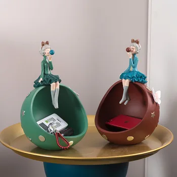 Nordic Rășină De Fata Cu Bule Cutie De Depozitare Ornamente Cabinet Intrare Figurine Decor Acasă Living Desktop Mobilier Meserii