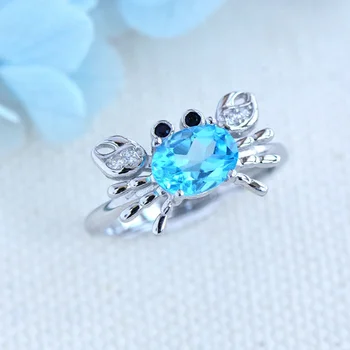 Nou în Designer de argint încrustat aqua blue piatră prețioasă rafinat mic crab doamnelor inele pentru femei de lux și proaspăt bijuterii