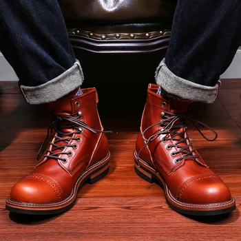 Noul Brand Bărbați Cizme Retro Scule Cizme Din Piele Cizme De Luptă De Înaltă Calitate, Oameni De Mare Sus Pantofi Casual