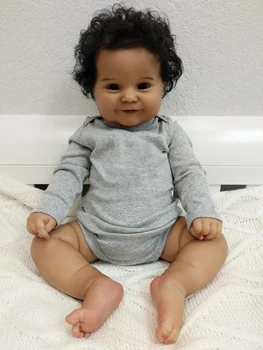 NPK 50 CM Corp Moale Flexibil Renăscut Baby Girl Maddie Negru Piele Afro-American Copilul Handrooted Păr