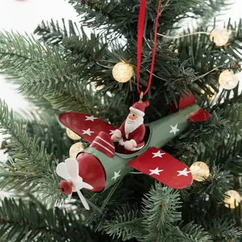 Om De Zăpadă De Crăciun De Avion Pandantiv De Fier Ambarcațiuni Stil Antic Santa Avion Model Nordic Moș Crăciun Copac Agățat Ornamente