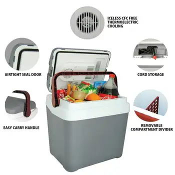 P25 Iceless Electric Cooler de 12V 24L / 26 QT Portabil Piept de Gheață Frigider Gri și Roșu