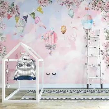 Personalizat Murală Tapet de Perete Nordic 3D Nor Roz Balon cu Aer Cald Camera Copiilor Fundal Papel De Parede Pentru Dormitor Desene animate