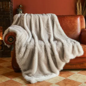 Plus Faux Blana Alba Arunca Pătură,de Lux Gros Pufos Pături pentru Canapea, Pat, Canapea,Cald Fuzzy Confortabil Decorative Pături