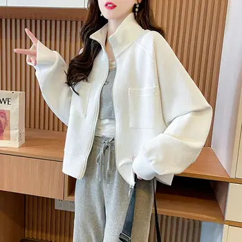 Primavara Toamna Stil Coreean Stand De Guler Maneca Lunga Top De Sex Feminin Cu Fermoar Cardigan Palton Femei Casual Kawaii Pierde Tricoul Jachete