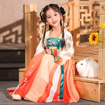 Primavara-Vara Fete Efectua Costume Tang Costum Copii Chinezi Minunat Sifon Vechi Hanfu Copii Broderie Efectua Costume