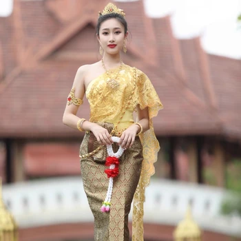 Primavara-Vara Thailanda Rochie Tradițională de Îmbrăcăminte pentru Femei Elegante rochie Thai Topuri Tub Fusta Asia de Sud-est Haine Stil