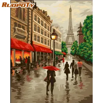 RUOPOTY Pictura De Numere Kituri Pentru Adulți Paris După Ploaie Pictură în Ulei Peisaj DIY Încadrată Desen Artcraft