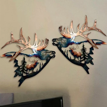 Rustic de Perete din Metal Art Decor Cabană de Vânătoare Decor Căprioare Pasionati de animale Sălbatice Imagini În Vest Decor Durabil 26X28cm