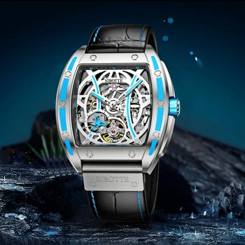 SIBOTTE Gol afară Mecanice ceas de Lux pentru barbati AR Safir oglinda din Piele Automată Omul ceas rezistent la apa 50M Ceas high-end