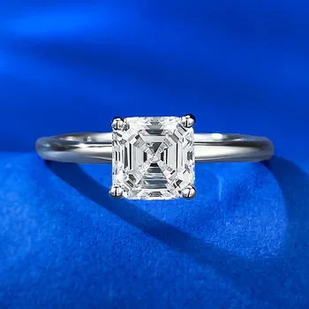 Solitaire Asscher tăiat Moissanite Inel cu Diamant de 100% Real Argint 925 Petrecere Trupa Nunta Inele pentru Femei Promit Bijuterii