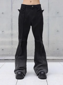 Spălat Culoare Gradient de Tăiere 3D Ghimpat Denim Pantaloni-Clopot Fund Tendință Gotic Personalitate de Moda Pantaloni Streetwear Barbati Casual