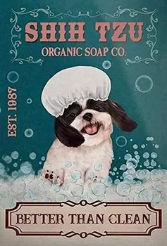 Tablă De Metal Semne De Caini Shih Tzu Sapun Organic Poster Iubitor De Animale Spălătorie Arta Print Decor Baie Decor Acasă Câine Tin Semn