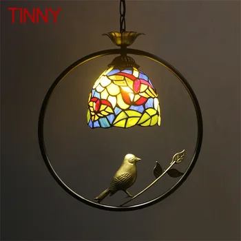 TINNY Tiffany Pandantiv Lampă cu LED-uri Creative de Sticlă de Culoare Agățat Pasăre de Lumină Decor pentru Casa Sufragerie Dormitor și Balcon