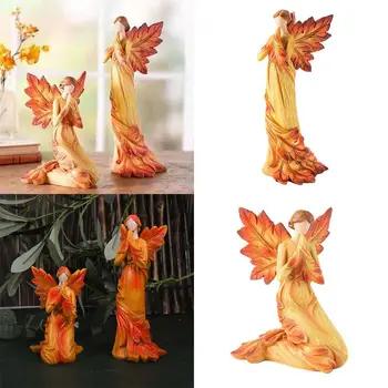 Toamna Frunze De Arțar Aripă De Înger Înger Figurine Statuie Desktop Ornamente Creative Rășină Sculptura Pentru Gradina Decor Acasă
