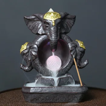 Transfrontaliere Ceramice Elefant Refluxul Arzător de Tămâie Creative de Lumină LED Elefant Dumnezeu Arzător de Tămâie Refluxul Fum Home Decor
