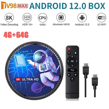 TV98MAX TV Box 4G+64G Allwinner H618 Android 12 Smart TV Box 2.4 G+5G WIFI+Blutooth5.0 H265 TV98 Media Player