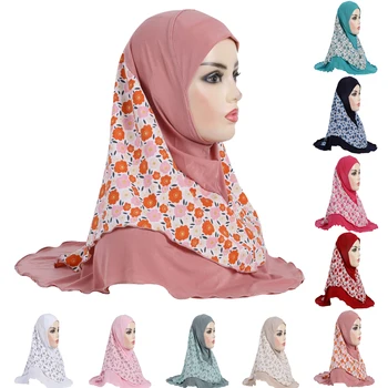 Una Bucata Amira Instant Femei Hijab Mare Fete Musulmane Sifon De Imprimare Turban Complet Acoperi Gât Șal Islam Headwrap Eșarfă Ramadan Pălărie