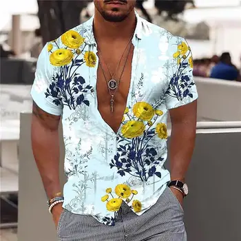 Vara Hawaiian Florale Camasi Pentru Barbati de Imprimare 3d pentru Bărbați Tricou Floare Plajă Maneci Scurte Topuri de Moda Tee Camasa pentru Barbati Bluza Camisa