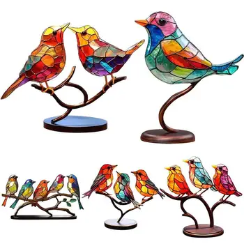 Vitralii de Păsări pe Ramură Desktop Ornamente Dublă față-Verso Păsări Colorate Serie Animale Formă de Fier de Arta Ambarcațiunile de Decor Acasă