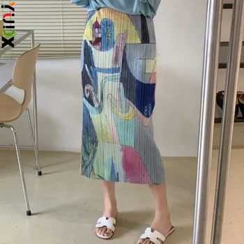 YUDX Miyake Cutat Pictura Femei pe Jumătate Fusta Mediu-Lung Fusta Talie Elastic Split de Înaltă Calitate Fusta Slim 2023 Toamna anului Nou