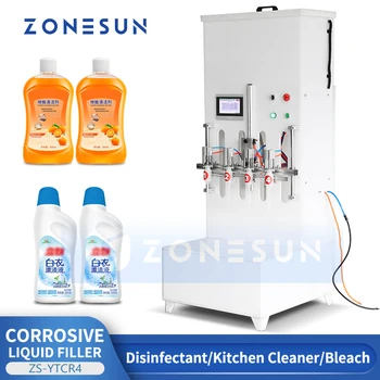 ZONESUN Scufundări Cap Corozive Lichid de Umplere masini ZS-YTCR4 Semi-Automate Dezinfectant Umplere cu detergent de Toaletă Pesticide Bleach