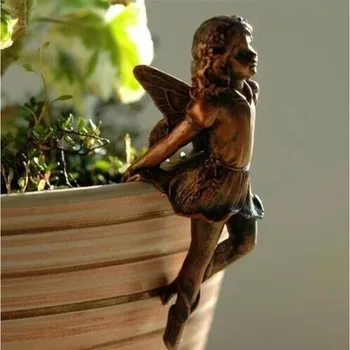 Înger Fata Agățat Cupa Rășină Decor de Basm Coș de Flori Marginea Decor pentru Design de Gradina Plante Suculente Oală Hugger Ornamente